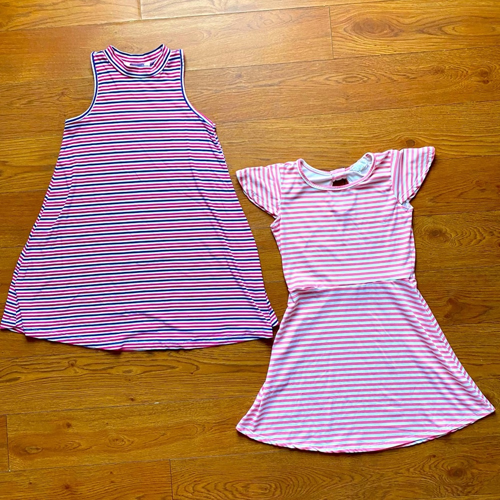 DRESS BUNDLE - 2 Girls Striped Dresses Size 7/8 - Lightly Worn